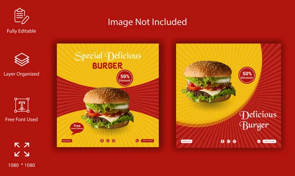 Özel & Lezzetli Burger Sosyal Medya Tasarım Şablonu. Restoran İşletmeleri İçin Tanıtım Markası.
