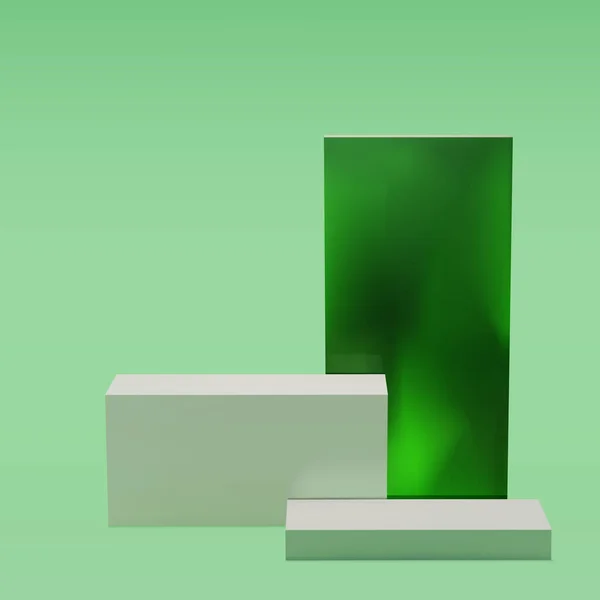 Bloc Blanc Podium Sur Fond Vert Avec Cube Verre Vert — Image vectorielle