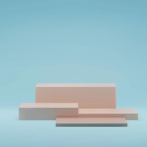Čtvercová Béžová Pastelová Pódia Modrém Pozadí Jeviště Studiu Minimální Módní — Stockový vektor
