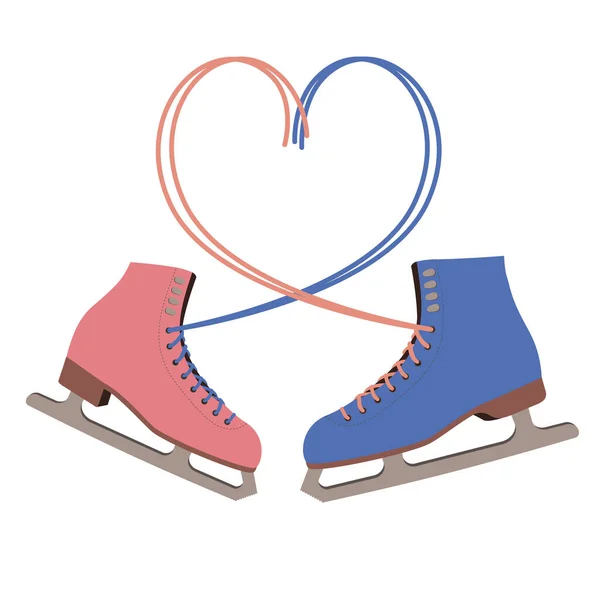 Botas Patinaje Sobre Hielo Macho Hembra Con Corazón Cordones Hobby — Vector de stock