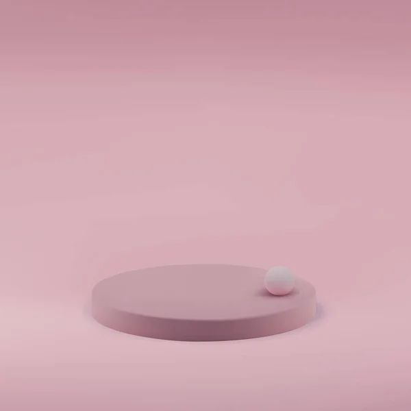 Ροζ κύκλο βάθρο μικρή μπάλα σε ροζ φόντο. Στάδιο για εμπορική έκθεση σε στούντιο, έκθεση προϊόντων, έκθεση καλλυντικών. 3D ρεαλιστική διανυσματική απεικόνιση. — Διανυσματικό Αρχείο