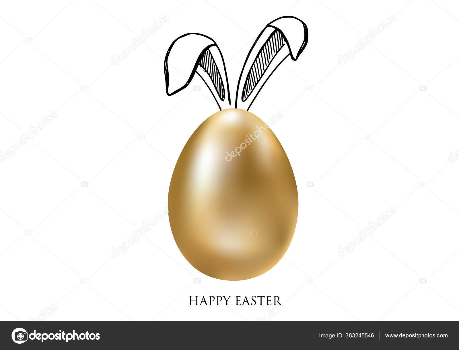 ハッピーイースター ウサギの耳のセット 金の卵 手描きイラスト ストックベクター C Graledesign ハッピーイースター ウサギの耳のセット 金の卵 手描きイラスト ストックベクター C Graledesign