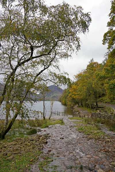 Overcast Dia Outono Lago Buttermere Lake District — Fotografia de Stock