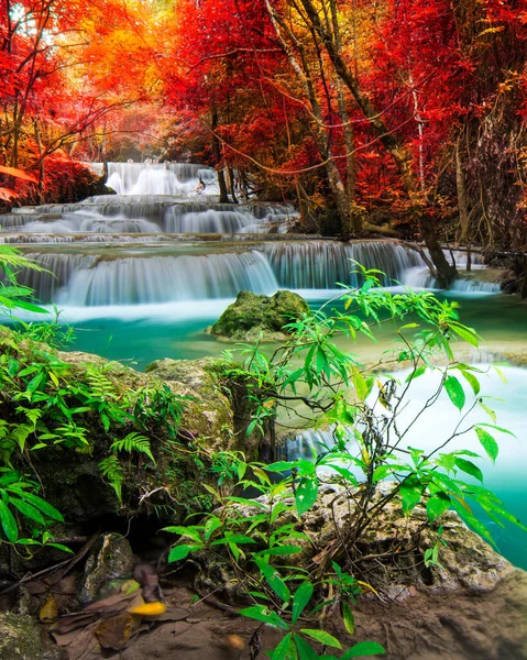 Increíble Naturaleza Hermosa Cascada Colorido Bosque Otoño Temporada Otoño —  Fotos de Stock
