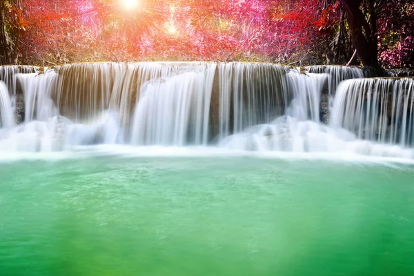 Amazing in nature, beautiful waterfall at colorful autumn forest in fall season 