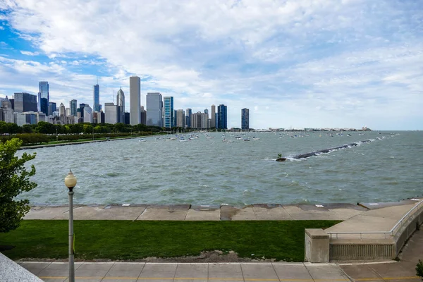 Vanuit Chicago Park Uitzicht Zien Stadsgezicht Gebouw Michigan — Stockfoto