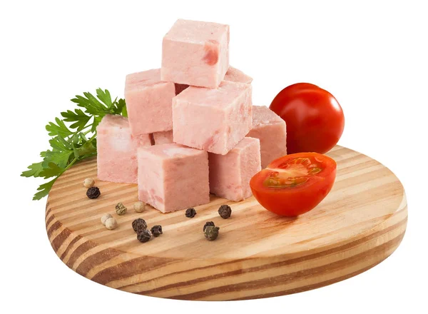 Lunchfleisch Auf Dem Holzbrett Isoliert Auf Weißem Hintergrund Narezak — Stockfoto
