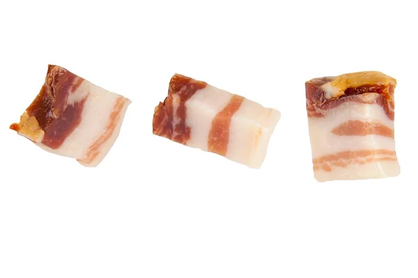 Cubos Bacon Porco Defumado Fundo Branco — Fotografia de Stock