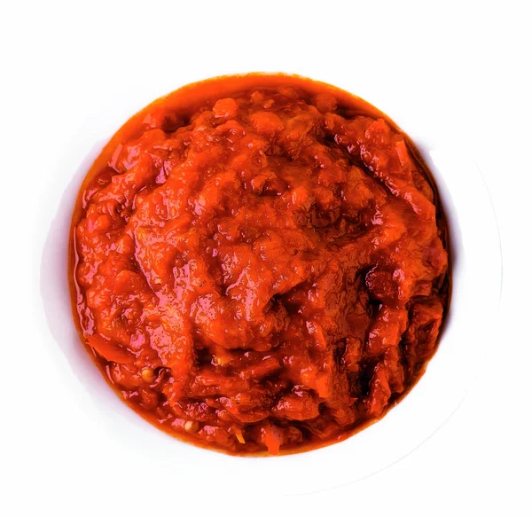 Nourriture Serbe Maison Ajvar Tartinade Poivre Vue Dessus — Photo