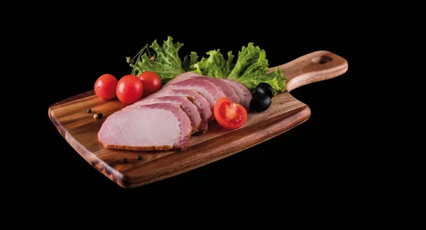 Geräuchertes Schweinefilet Auf Schneidebrett Isoliert Mit Schneideweg — Stockfoto