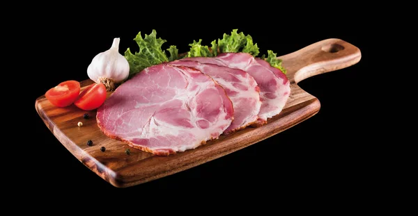 Geräucherter Schweinenacken Auf Schneidebrett Isoliert Mit Schneideweg — Stockfoto