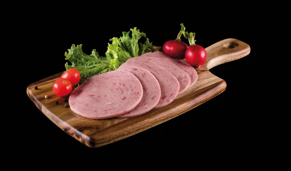 Aufgeschnittene Kochwurst Auf Schneidebrett Isoliert Mit Schneideweg — Stockfoto