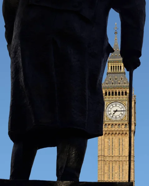 Winston Churchill Statue Big Ben Westminster Londyn Anglia Wielka Brytania — Zdjęcie stockowe