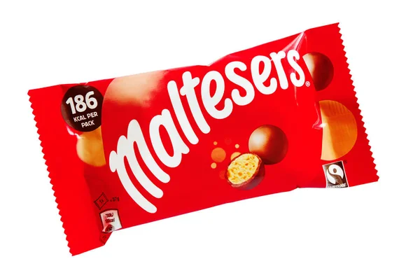 Maltesers Táska Fehér Háttér — Stock Fotó