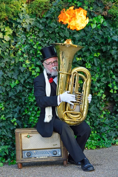 Sokak Performansı Alevli Tubas Çalıyor Londra Ngiltere Ngiltere Stok Fotoğraf