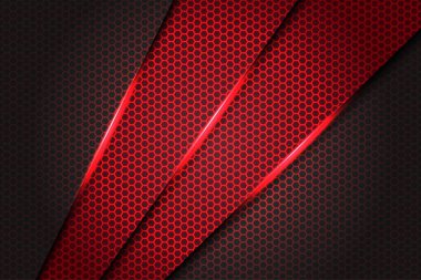 Altıgen ağ desenli koyu gri üzerinde soyut Kırmızı / Kırmızı üçgen metalik modern fütüristik arkaplan dokusu çizimi.