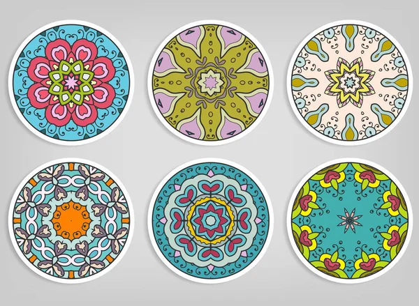 Decorative round ornaments set, isolated design elements. — Stock Vector