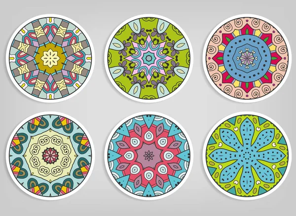 Decorative round ornaments set, isolated design elements. — Stock Vector