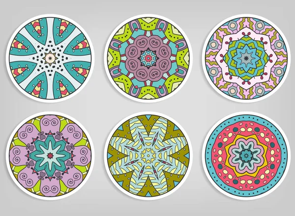 Decorative round ornaments set, isolated design elements. — Stock Vector