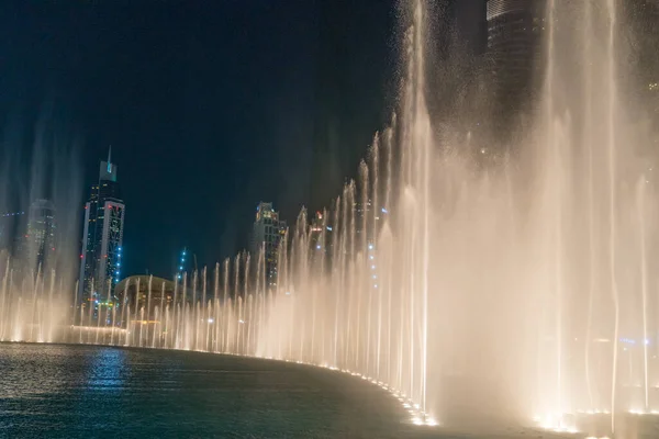 Night Fountain Show Burj Khalifa Dubai United Arab Emirates — Stock Photo, Image