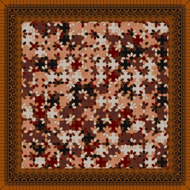 Yapboz Sanatıyla Şekil Kare Eşarp Tasarımı Çizimi