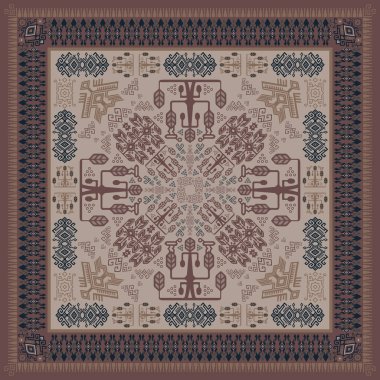 Etnik Sumba Kahverengisi Kare Eşarp Tasarımı