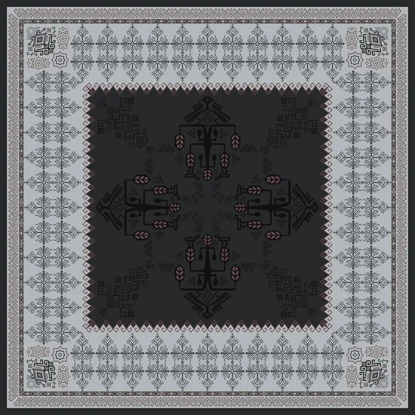 Square Scarf Design Ethnic Sumba Dark Grey — Stock Vector