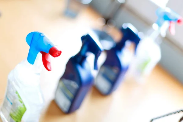 Vários Frascos Spray Desinfetante — Fotografia de Stock