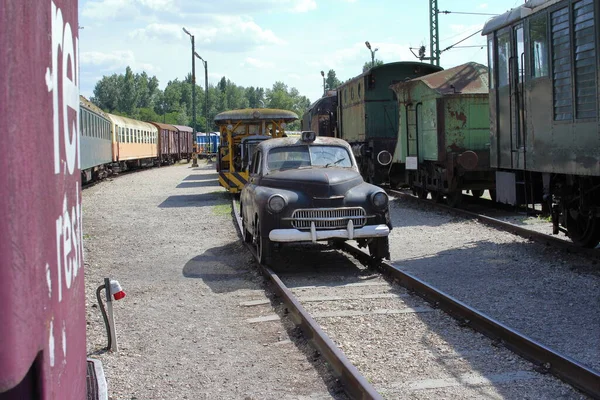 Budapešť Maďarsko 2020 Staré Vlaky Ukládané Budapešťském Muzeu — Stock fotografie