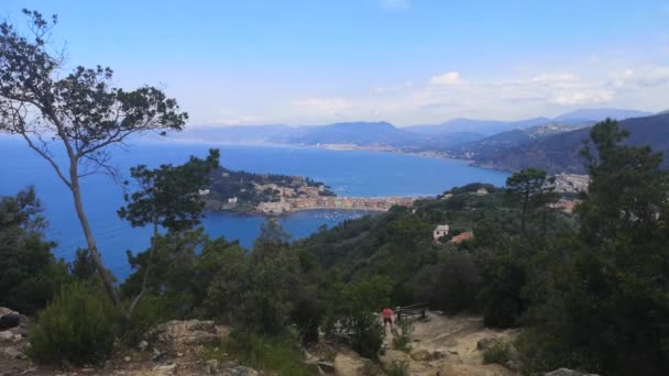 Panoramiczny Widok Powietrza Sestri Levante Zatokę Tigullio — Wideo stockowe