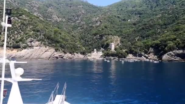 Hyperlapse Gemaakt Door Een Boot Die Aankomt San Fruttuoso — Stockvideo