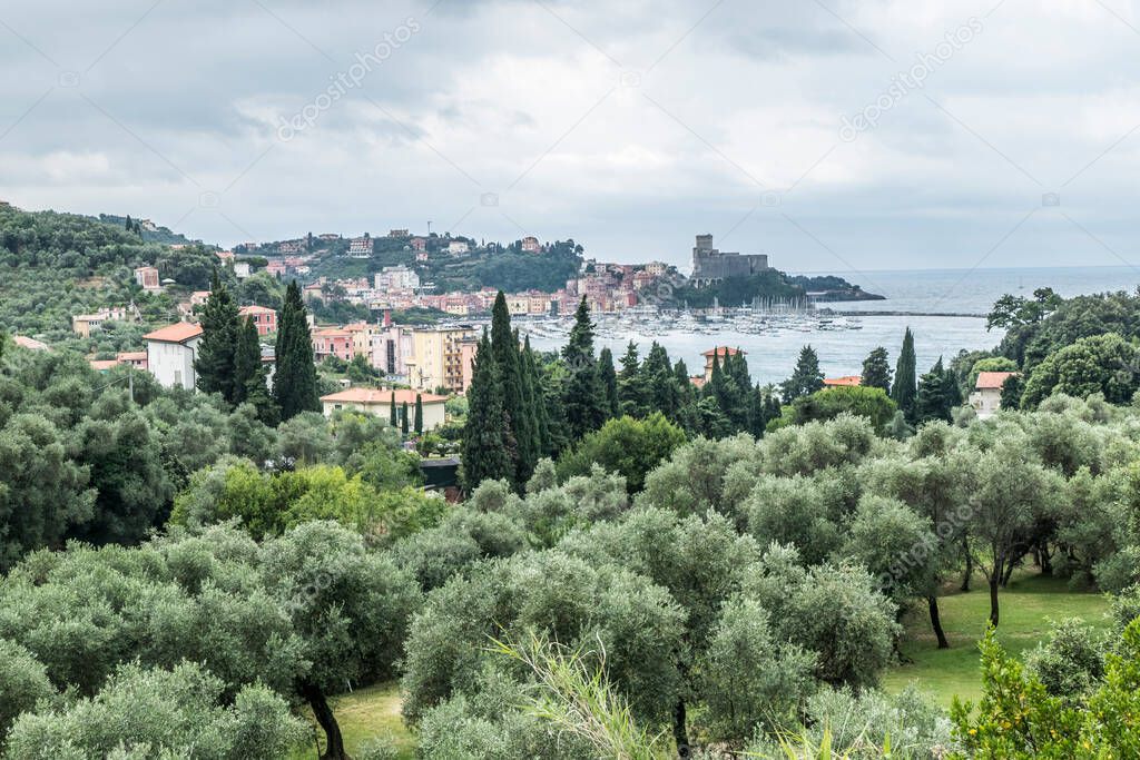 Aerial view of Lerici and his castle above the sea