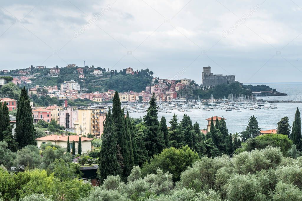 Aerial view of Lerici and his castle above the sea