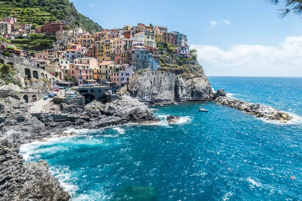 Widok Lotu Ptaka Manarola Cinque Terre Piękne Miasto Nad Morzem — Zdjęcie stockowe