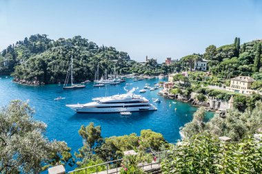 Portofino 'da yeşil suyla güzel bir koy.