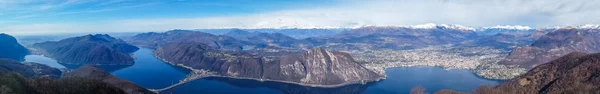 Amplia Vista Angular Del Lago Lugano Los Alpes — Foto de Stock