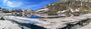 Ultra wide panorama of the lake in the Gotthardpass clipart