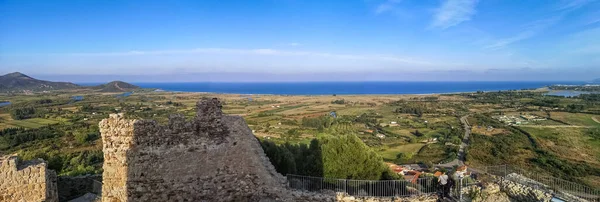 Ultra Wide Panorama Coast Line Posada Siniscola Sardinia Castle — Stock Photo, Image