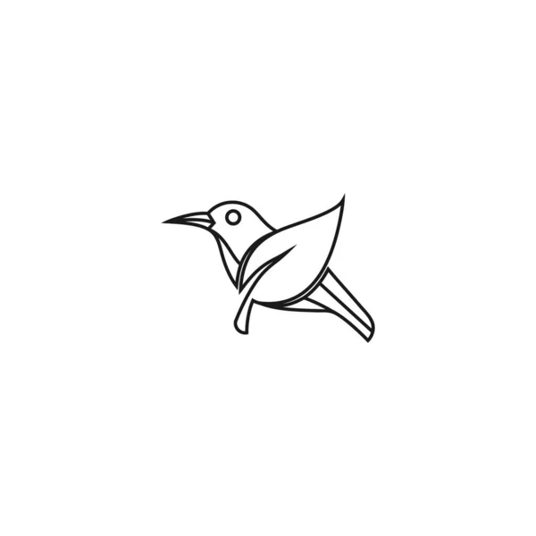Vogel Blatt Logo Vektor Icon Vorlage Herunterladen Mono Linie Farbe — Stockvektor