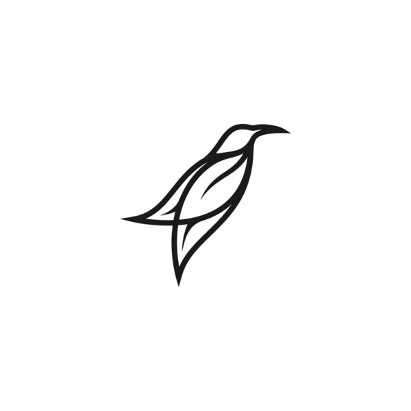 Fågel Blad Logotyp Vektor Ikon Mall Ladda Ner Mono Line — Stock vektor