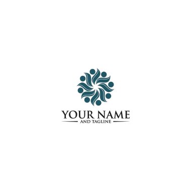 Soyut renkli vektör logosu izole edilmiş. Dekoratif çiçek unsuru. El ele tutuşan insanlar. Uluslararası arkadaşlık işareti. Çocuk resimleme.