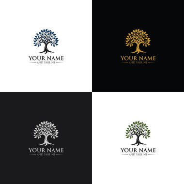 Ağacın Kökü logosu çizimi. Bir ağacın vektör silueti.