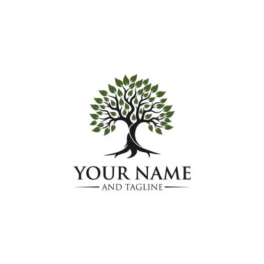 Ağacın Kökü logosu çizimi. Bir ağacın vektör silueti.