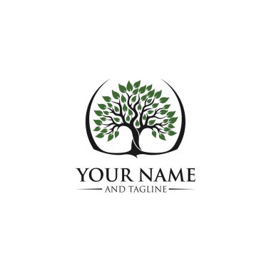 Ağacın Kökü logosu çizimi. Bir ağacın vektör silueti.
