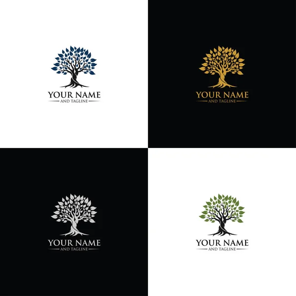 Root Tree Logo Illustration Vector Silhouette Tree — Stock Vector