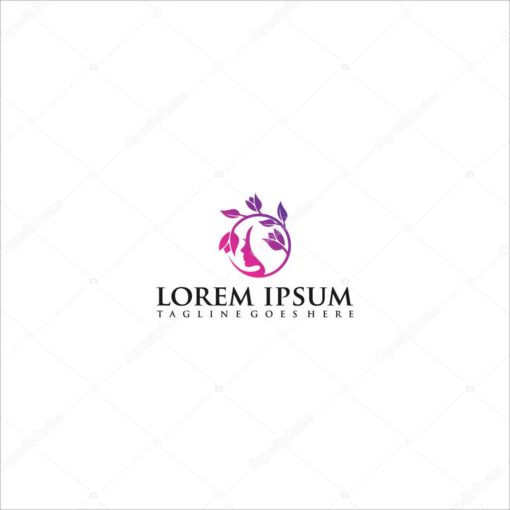 Woman's face in flower leaves. Abstract design concept for beauty salon, massage, cosmetic and spa. Vector female logo design template.