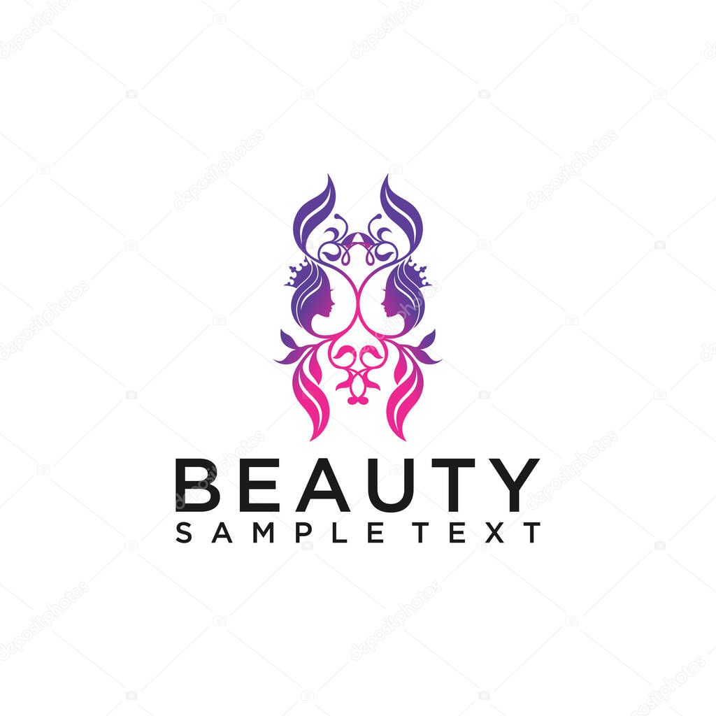 Woman's face in flower leaves. Abstract design concept for beauty salon, massage, cosmetic and spa. Vector female logo design template.