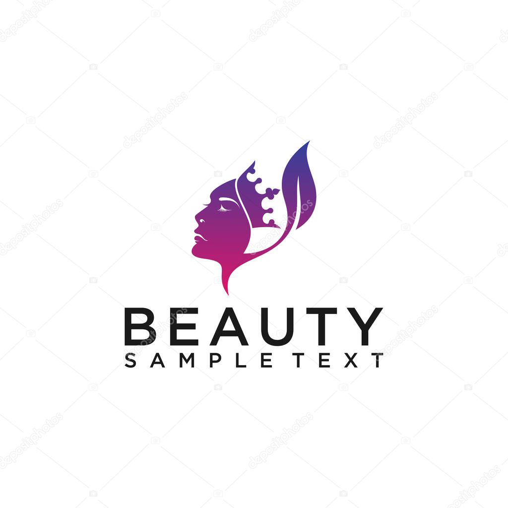 Woman's face in flower leaves. Abstract design concept for beauty salon, massage, cosmetic and spa. Vector female logo design template.