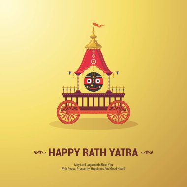 Lord Jagannath Yıllık Rathayatra Festivali Odisha ve Gujara 'da. Lord Jagannath, Balabhadra ve Subhadra için Rath Yatra bayram kutlamaları. Vektör illüstrasyonu.