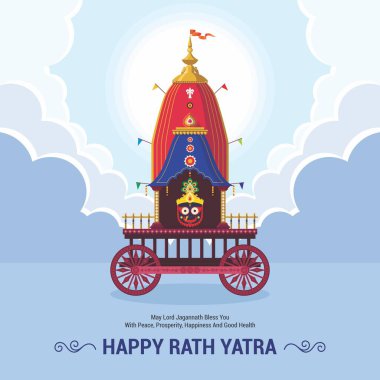 Ratha Yatra Festival celebration for Lord Jagannath, Balabhadra and Subhadra. Lord Jagannath Puri Odisha God Rathyatra Festival. Rath Yatra celebration background. Vector illustration. clipart